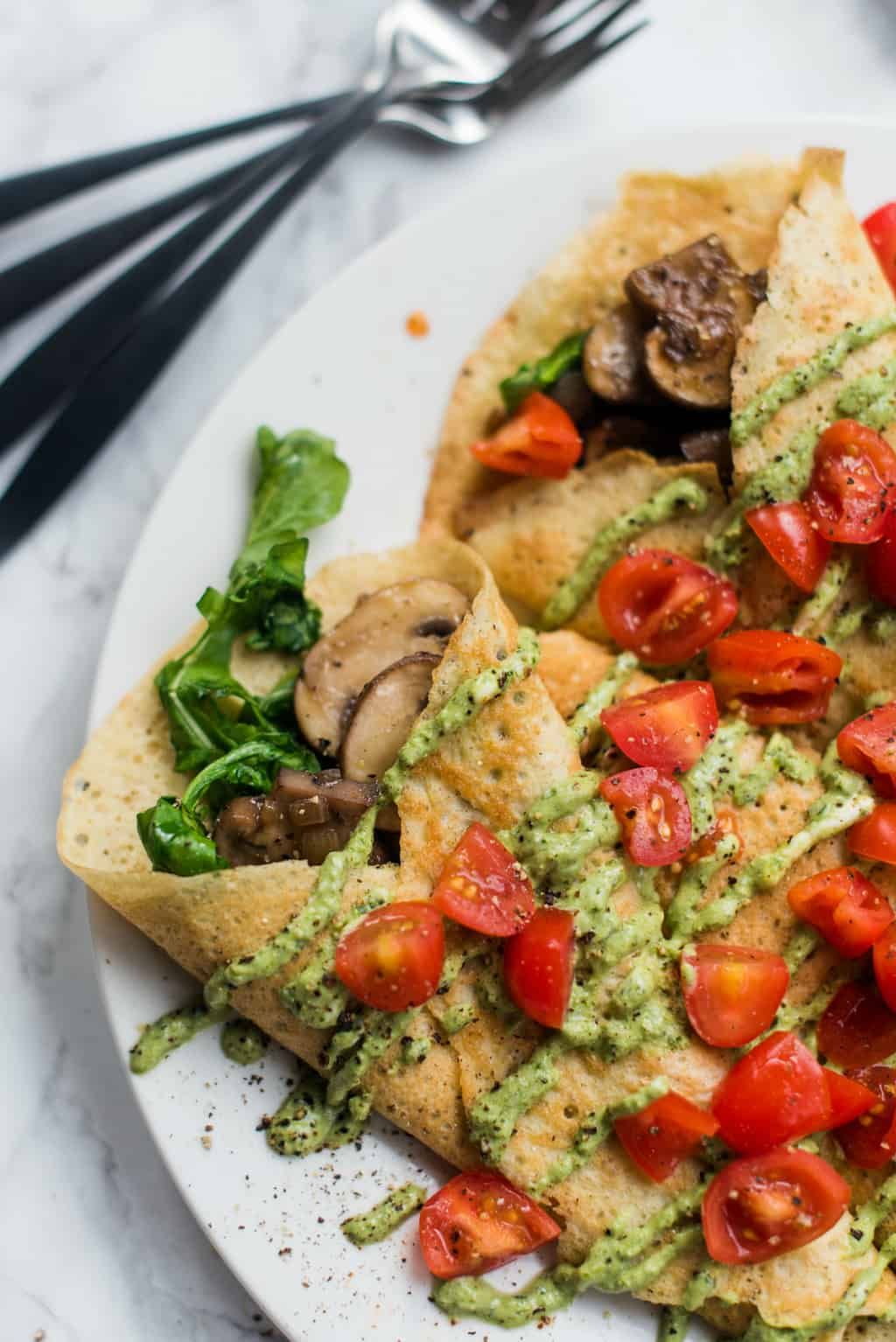 Cheese,Tomatoes,Spinach & Pesto Crepe