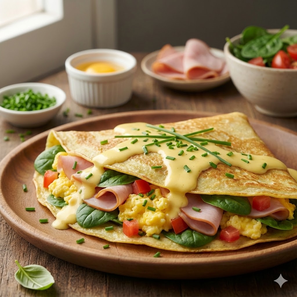 Egg. Turkey Ham, Chives, Tomatoes, Spinach