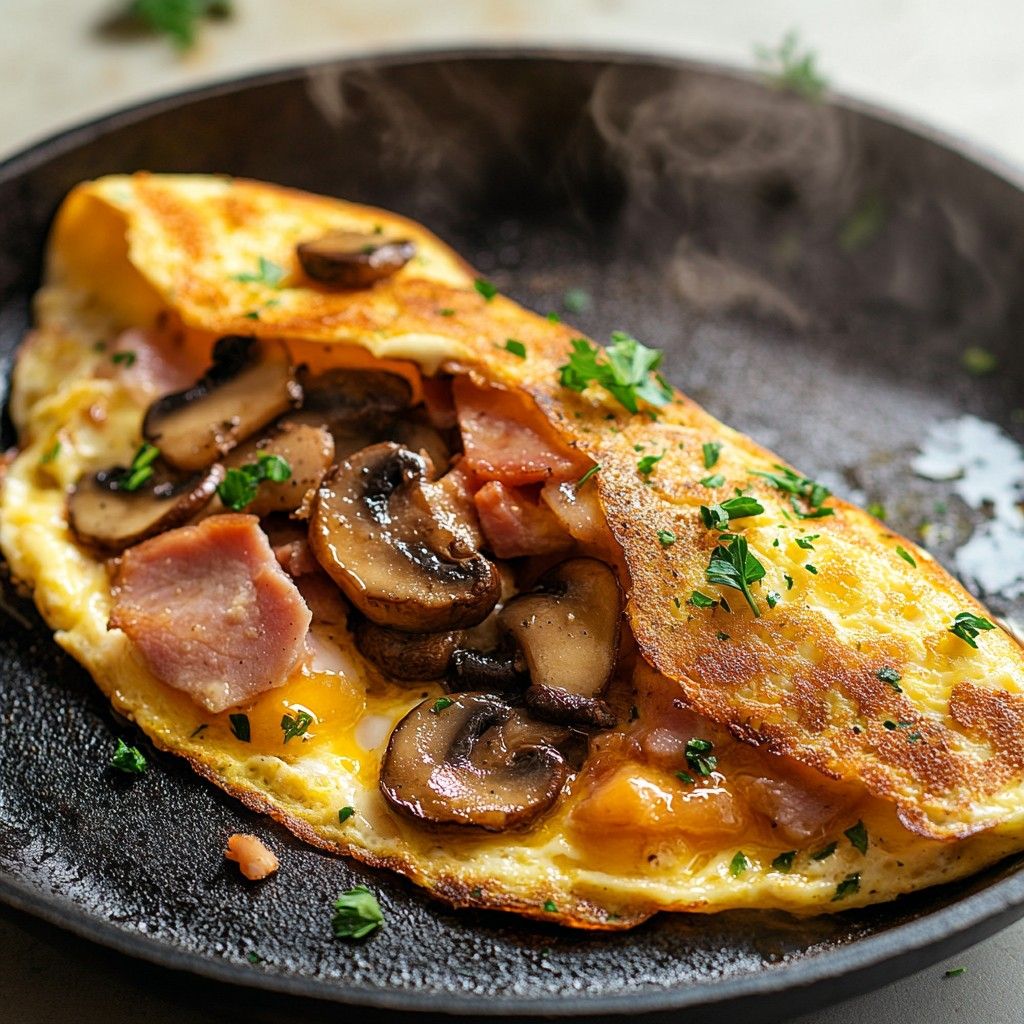 Turkey Ham, Mushroom & Cheese Omelette